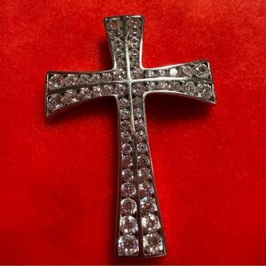 Sterling Silver 925 Cross Pendant With White CZ Stones Modern Curved Design